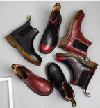 Thick-Heeled Cowhide Martin Boots for Women