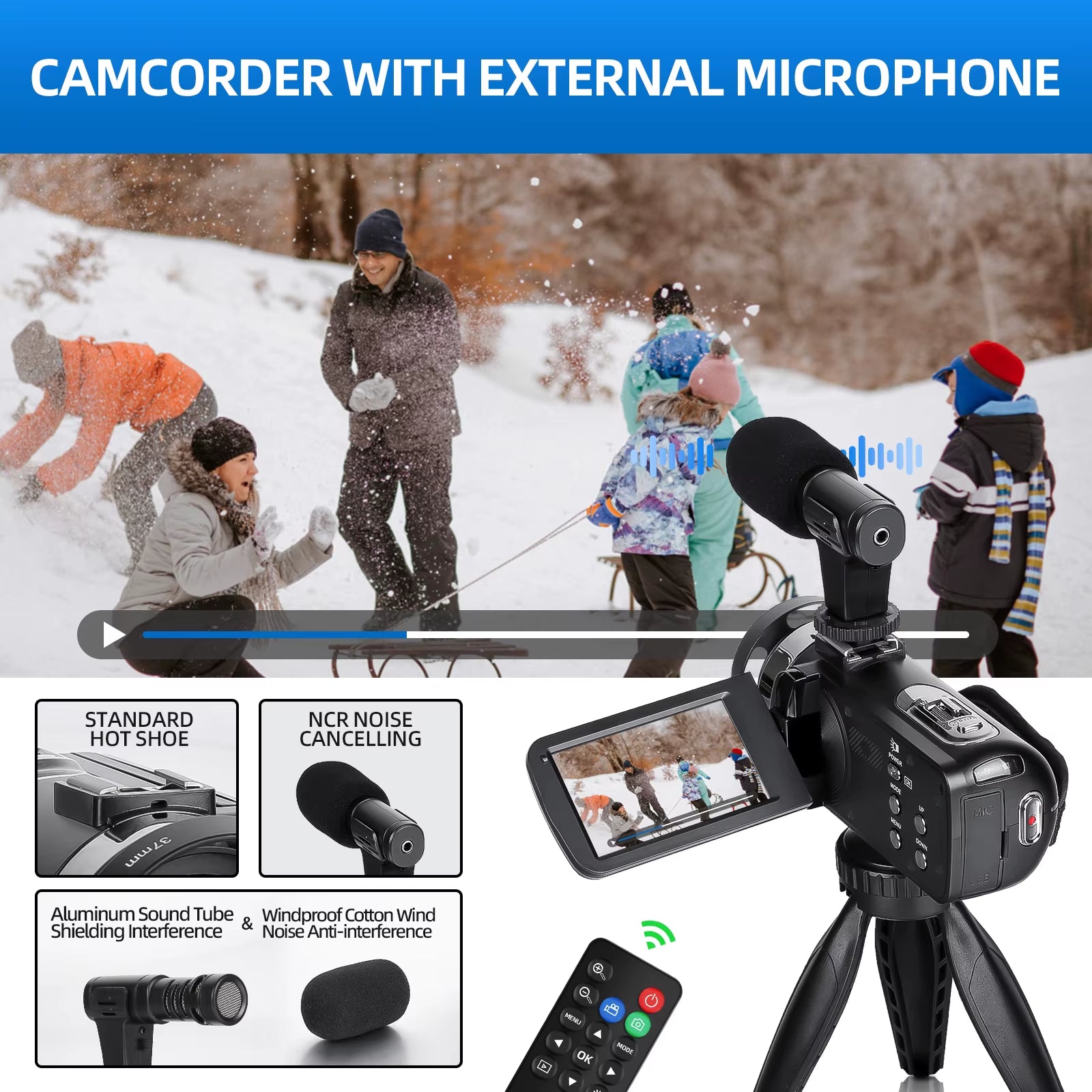 2.7K Video Camera 42MP Digital Camera Vlogging Camera for 3.0Inch Flip Screen Camcorder with Remote Control