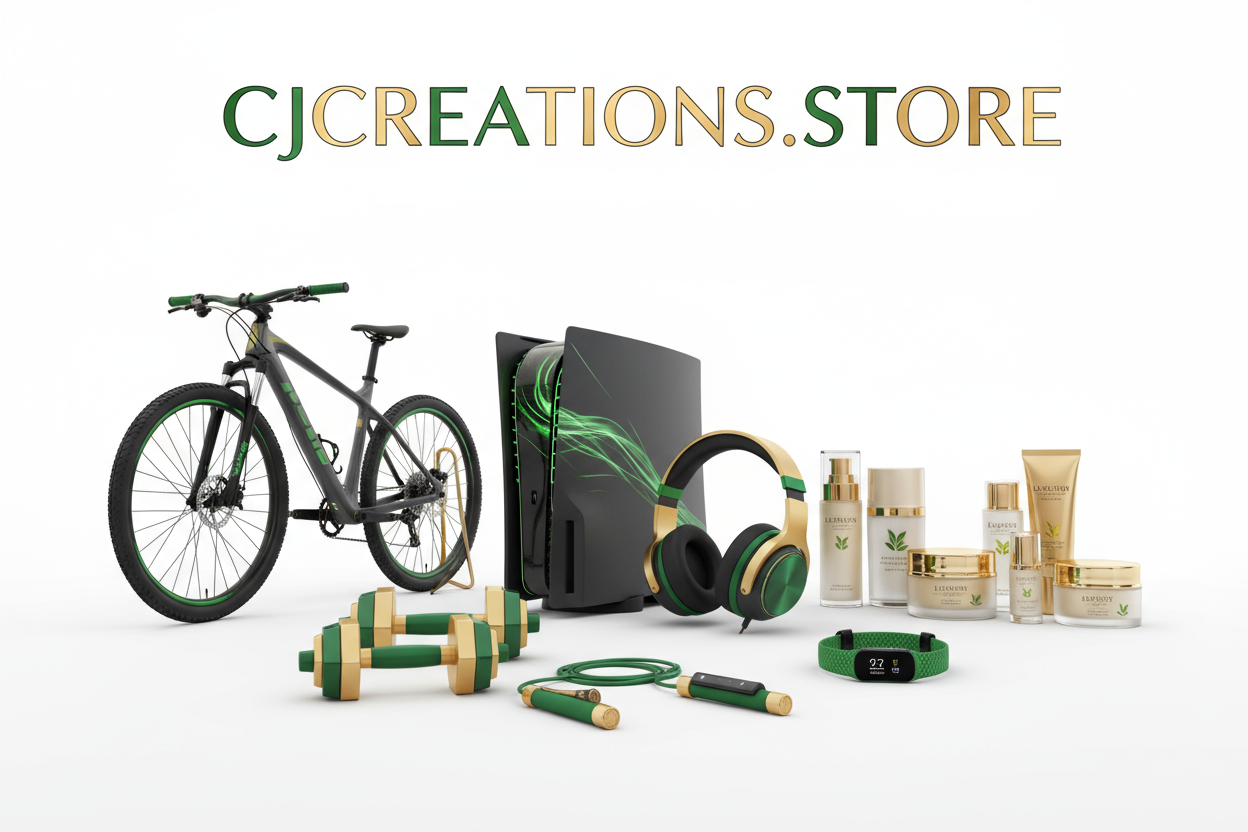 with futuristic mountain bikes and beauty products and sports equipment